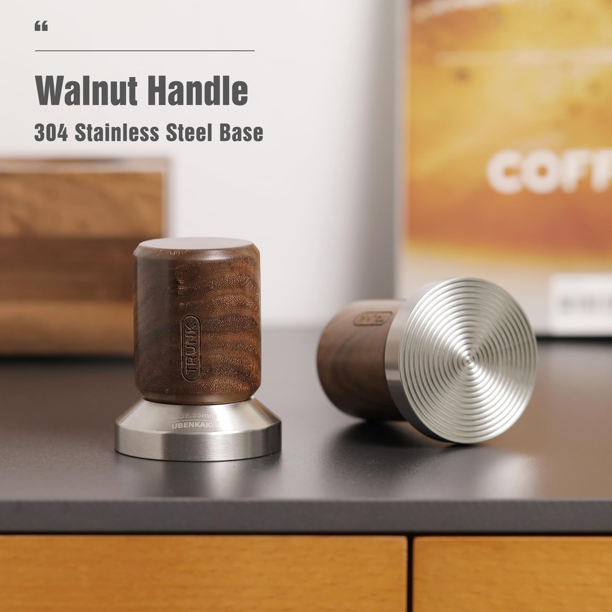 58.55mm Tamper Espresso Accessories Walnut Handle Barista Tool Barista Accessories 304 Stainless Steel UBENKAKU