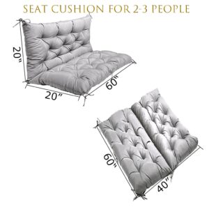 Meimond Swing Cushion 3 Seat 60 Inch,Outdoor Porch Waterproof Patio Bench Back Cushion, Leisure Chair Couch Cushion,4 Inch Thick Patio Garden Furniture Replacement Seat Cushion(Color:Grey)