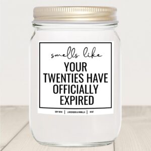 YouNique Designs 30th Birthday Candle Gifts for Women Men, 8 Oz, 30th Birthday Gifts for Her Him, Dirty Thirty 30 Year Old Birthday Gifts, Happy Birthday for Turning 30 (Lavender & Vanilla)