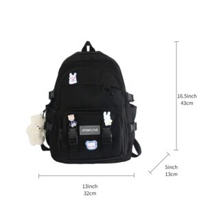 ANEBIPLE Aesthetic Kawaii Nylon Lighteweighted Portable Laptop Backpack with A Cute Bear Pendant, Large Capcity (Red)