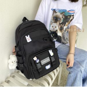 ANEBIPLE Aesthetic Kawaii Nylon Lighteweighted Portable Laptop Backpack with A Cute Bear Pendant, Large Capcity (Red)