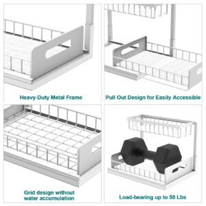 bukfen Under Sink Organizer, Pull Out Cabinet Organizer 2-Tier Slide Out Sliding Shelf Under Cabinet Storage Multi-Use for Under Kitchen Bathroom Sink Organizers and Storage,White,1 Pack