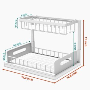 bukfen Under Sink Organizer, Pull Out Cabinet Organizer 2-Tier Slide Out Sliding Shelf Under Cabinet Storage Multi-Use for Under Kitchen Bathroom Sink Organizers and Storage,White,1 Pack