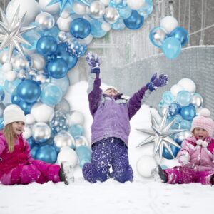 Frozen Balloon Arch Kit, White Silver Balloon Garland with Large Snowflakes Balloons Mylar Starburst Foil Balloons Metalic Silver Blue Balloons, Blue Balloons for Winter Wonderland Girl Birthday Deco