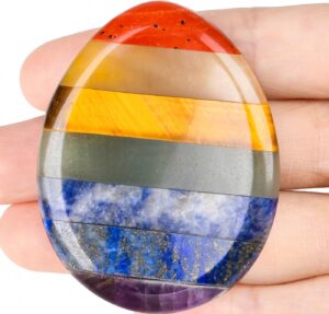 duqguho healing crystals natural 7 chakra thumb worry stone crystal quartz for anxiety reiki meditation accessories worry stone 1.7"