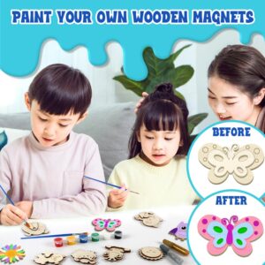 JOAOYO 40 Wooden Magnets DIY Wooden Art Painting Craft Kit for Kids Paint Your Own Wooden Magnets Arts and Crafts Supplies Party Favors for Kids Boys Girls Ages 4 5 6 7 8 9 10 11 12