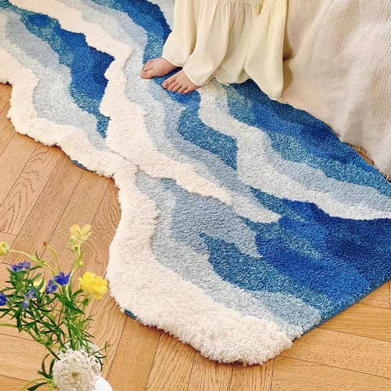 ZYLG Wave Shape Furry Bedroom Rug, Fluffy Area Rug, Bathroom Rugs, Children's Room, Bathroom Mats,Bath Mats(31.5 x 19.7 in)