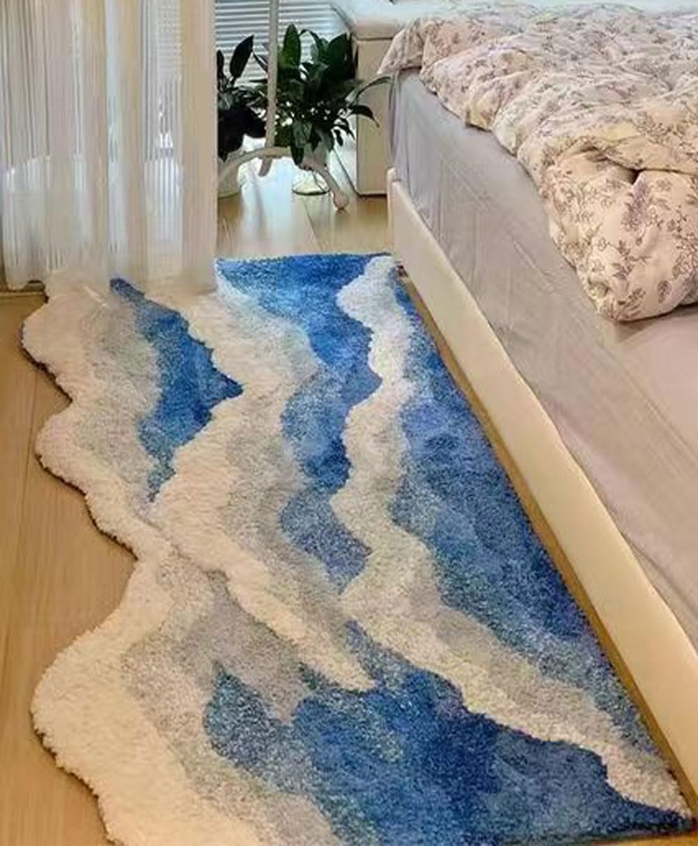 ZYLG Wave Shape Furry Bedroom Rug, Fluffy Area Rug, Bathroom Rugs, Children's Room, Bathroom Mats,Bath Mats(31.5 x 19.7 in)