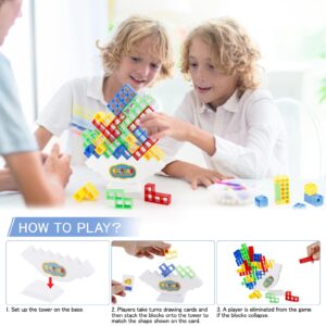 DEWEL 48Pcs Stacking Blocks Game, Board Stacking High Balance Challenge Game for Adults, Kids, Family Games, Parties, Travel