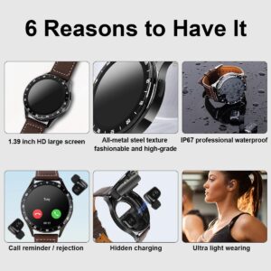 VOVOAEWACH 2 in 1 Smart Watch with Earbuds, 1.39 Inch Round Fitness Watch, Bluetooth Watch with Step, Calories, Tracker with Blood Oxygen Heart Rate Sleep Monitor for iOS & Android (Black)