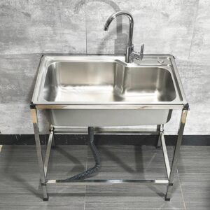 karfer utility sink, freestanding single bowl sink, commercial restaurant stainless steel sinks for outdoor indoor, garage, laundry/utility room (color : single cold faucet, size : 58 * 43cm)