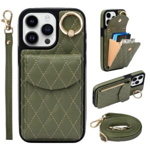 keallce case for iphone 15 pro max 6.7'', crossbody wristlet case wallet with rfid blocking card slots, ring stand, flip folio leather magnetic protective cover women for iphone 15 pro max 2023, green