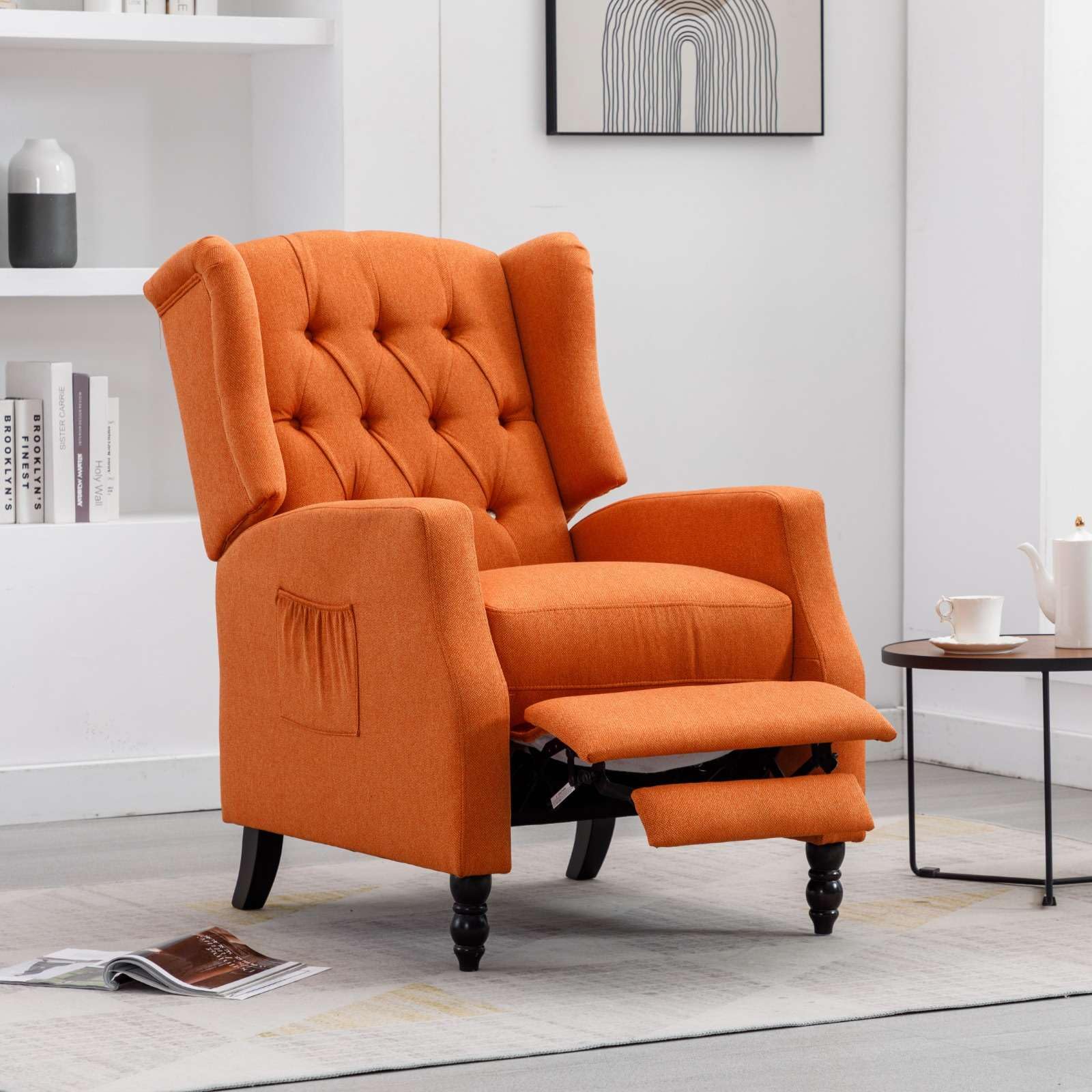 FRITHJILL Pushback Recliner, Wingback Club Home Theater Seating, Tufted Accent Chair for Living Room Bedroom, Orange