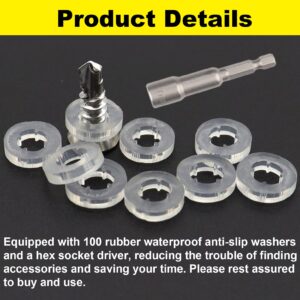 LERNOU #8×1/2" Hex Washer Head Self-Drilling Screws, 410 Stainless Steel Self-Tapping Sheet Metal Tek Screws with Waterproof Washers and Phillips Screwdriver. (100 pcs)