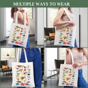 Andeiltech Canvas Aesthetic Tote Bag for Women Cute Dinosaurs Canvas Totes with Zipper Pocket Reusable Grocery Bags for Beach shopping bag