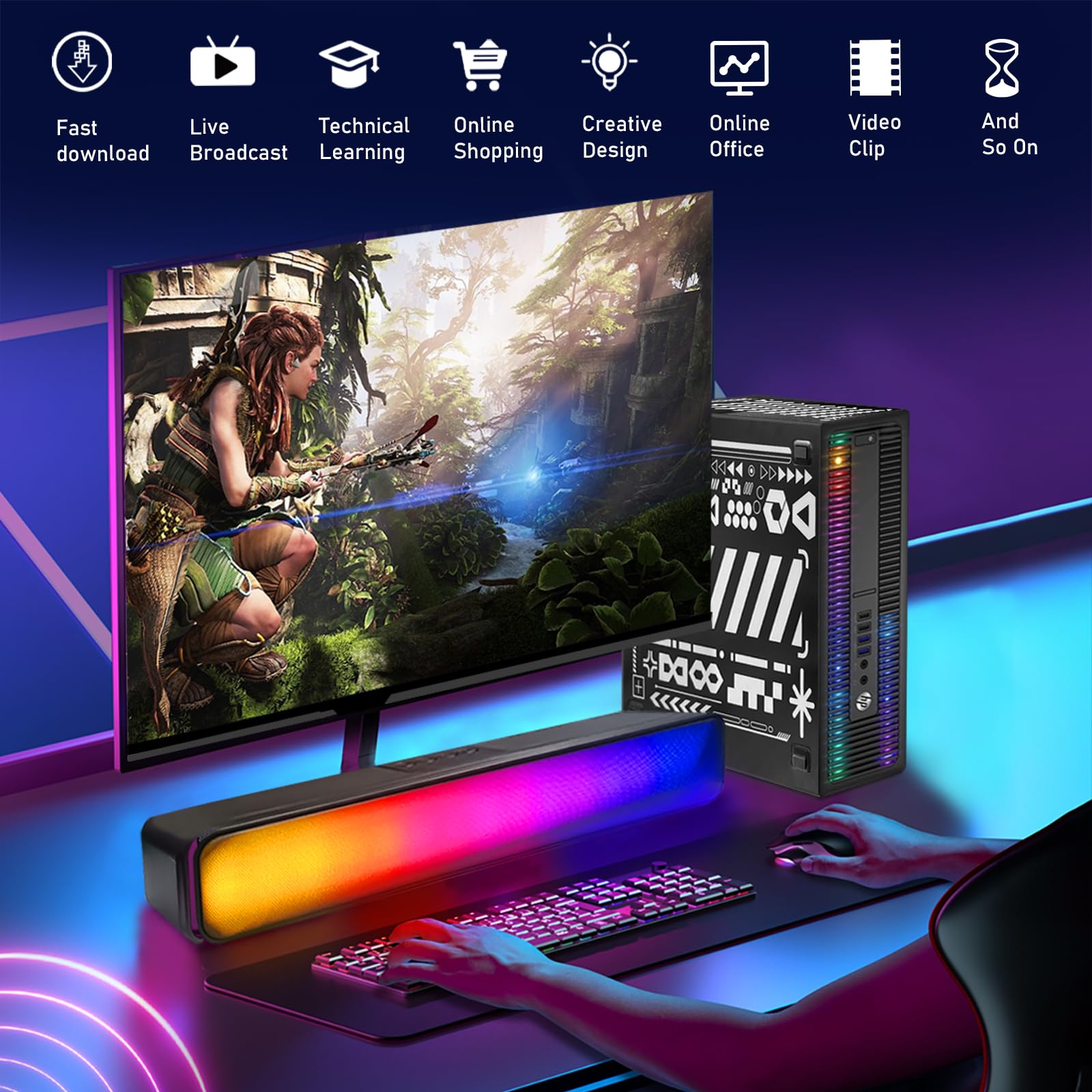 HP RGB Gaming Desktop Computer, Intel Quad Core I5-6500 up to 3.6GHz, GeForce GT 1030 2G, 32GB DDR4, 1T SSD, RGB Keyboard & Mouse, 600M WiFi & Bluetooth, Win 10 Pro (Renewed)