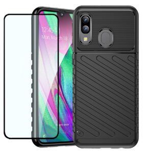 gtbdeki phone case for galaxy a40 case, samsung a40 sm-a405f case with screen protector, carbon fiber anti-scratch shockproof flexible rubber silicone tpu back cover cases for samsung galaxy a40 black