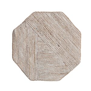 bloomingville 15 inches cotton and jute embroidered octagon shaped, natural and white placemat