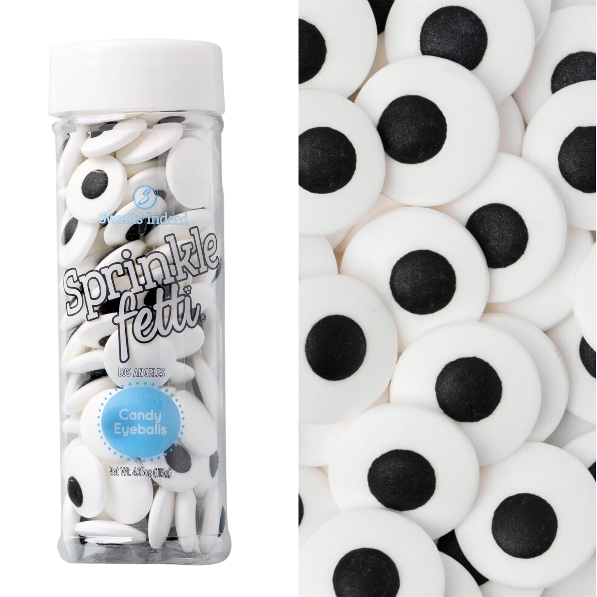 Sweets Indeed Bulk Candy Eyeballs, 250 count Edible Eyes, Halloween Sprinkles, Perfect for Cake Decorations, Baking, Ice Cream, Cookies, Cupcake Topper, 4.23 ounces (10mm Candy Eyeballs) (18mm Eyeballs)