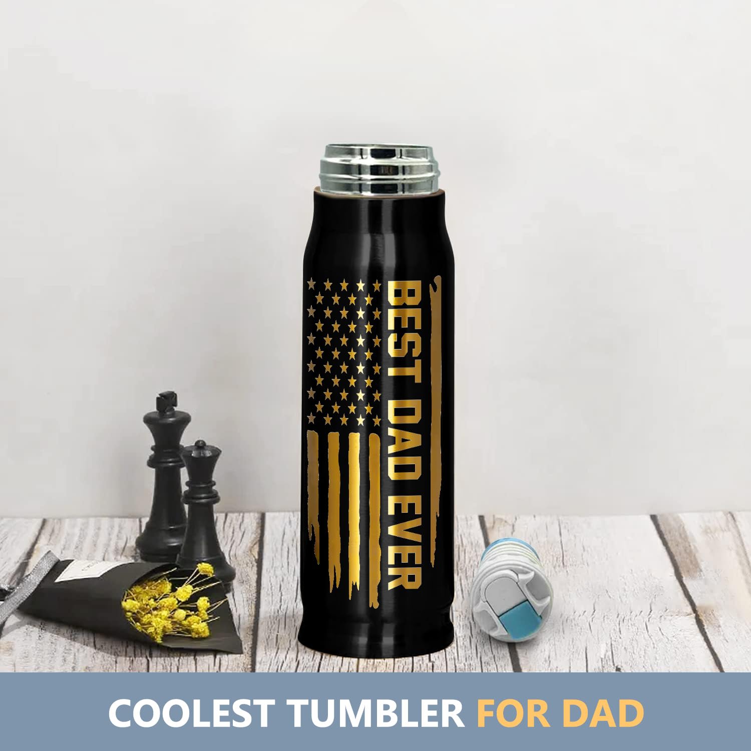 Best Dad Ever 17oz Stainless Steel Black Bullet Tumbler - Gifts for Dad from Daughter Son Wife, Dad Gifts - Dad Birthday Gift, Dad Christmas Gifts, Birthday Gifts for Men