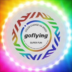 goflying led flying disc, 9 adjustable colors, 4 adjustable brightness, rechargeable, 3working mode, running rgb light mode/single color mode/competitive mode - white