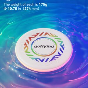 GOFLYING LED Flying Disc, 9 Adjustable Colors, 4 Adjustable Brightness, Rechargeable, 3WORKING Mode, Running RGB Light Mode/Single Color Mode/Competitive Mode - White