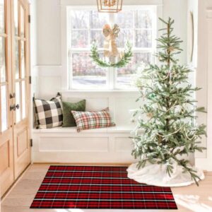 LEEVAN Buffalo Plaid Door Mat 3'x 5', Black and Red Plaid Porch Outdoor Rug, Farmhouse Washable Welcome Mat, Reversible Checkered Rug Cotton Woven Carpet for Front Door/Entryway