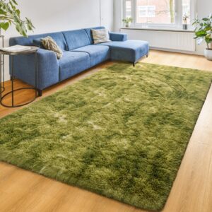 Maxsoft M Fluffy Shag Bedroom Rug, 5x8 Feet Tie-dye Green Area Rugs for Living Room Nursery Bedside, Fuzzy Plush Dorm Rug for Girls Kids, Furry Carpet for Indoor Modern Soft Home Decor