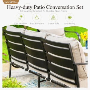 Sophia & William Patio Furniture Sets for 9 with 45" Gas Fire Pit Table Outdoor Conversation Sets 8 Pcs, 2xSofa Chairs, 2xSwivel Cushion Chairs, 1x3-Seat Sofa, 2xOttomans for Porch Poolside Beige