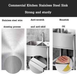 Freestanding Kitchen Sink, Commercial Restaurant Utility Sink Set, Stainless Steel Single Bowl Kitchen Sink, with Faucet (Size : 60x45cm/23.6x17.7in)