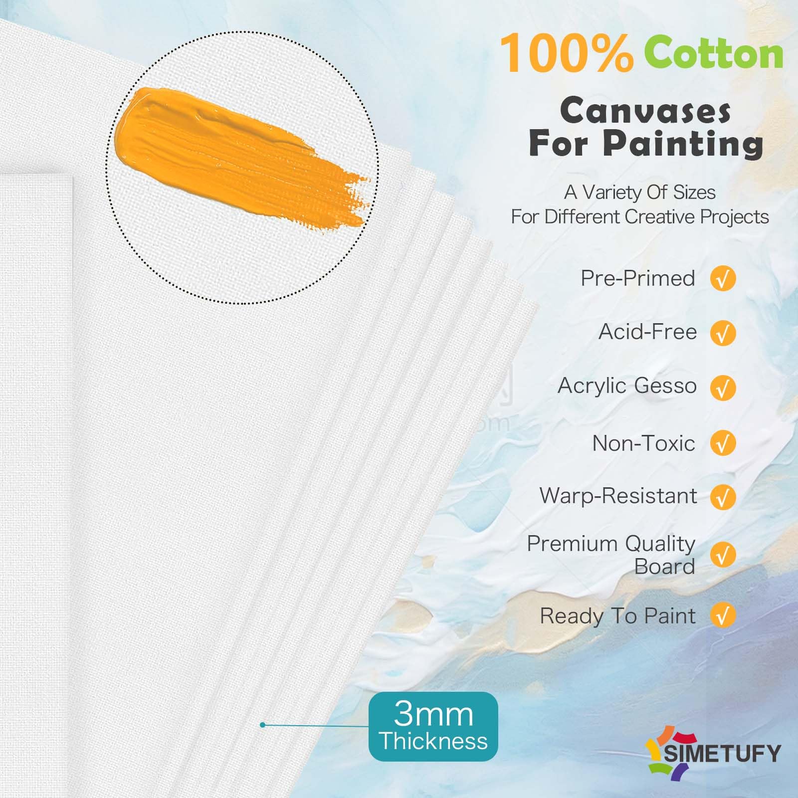 Simetufy 4 Pack 8x10 Inch Canvas Boards for Painting Canvas Panels-Gesso Primed Acid-Free 100% Cotton Blank Painting Canvas for Acrylics Oil Watercolor Tempera Paint