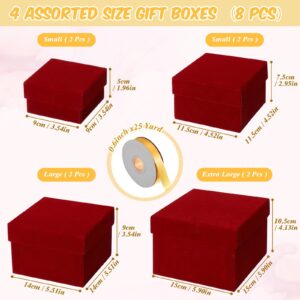 Fulmoon 8 Pcs Nesting Gift Boxes with Lids Velvet Square Boxes Assorted Sizes Small Favor Boxes for Wedding birthday Present Decorative(Red)