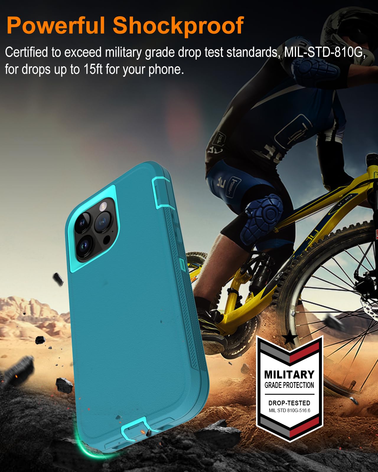 Aliruke for iPhone 13 Pro Max Case, with Screen Protector, Dust-Proof Port Cover, Full-Body Non-Slip Silicone Rubber Covered, Military Grade Drop-Proof Shockproof Phone Case, Mint/Teal