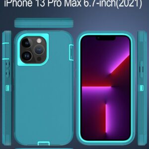 Aliruke for iPhone 13 Pro Max Case, with Screen Protector, Dust-Proof Port Cover, Full-Body Non-Slip Silicone Rubber Covered, Military Grade Drop-Proof Shockproof Phone Case, Mint/Teal