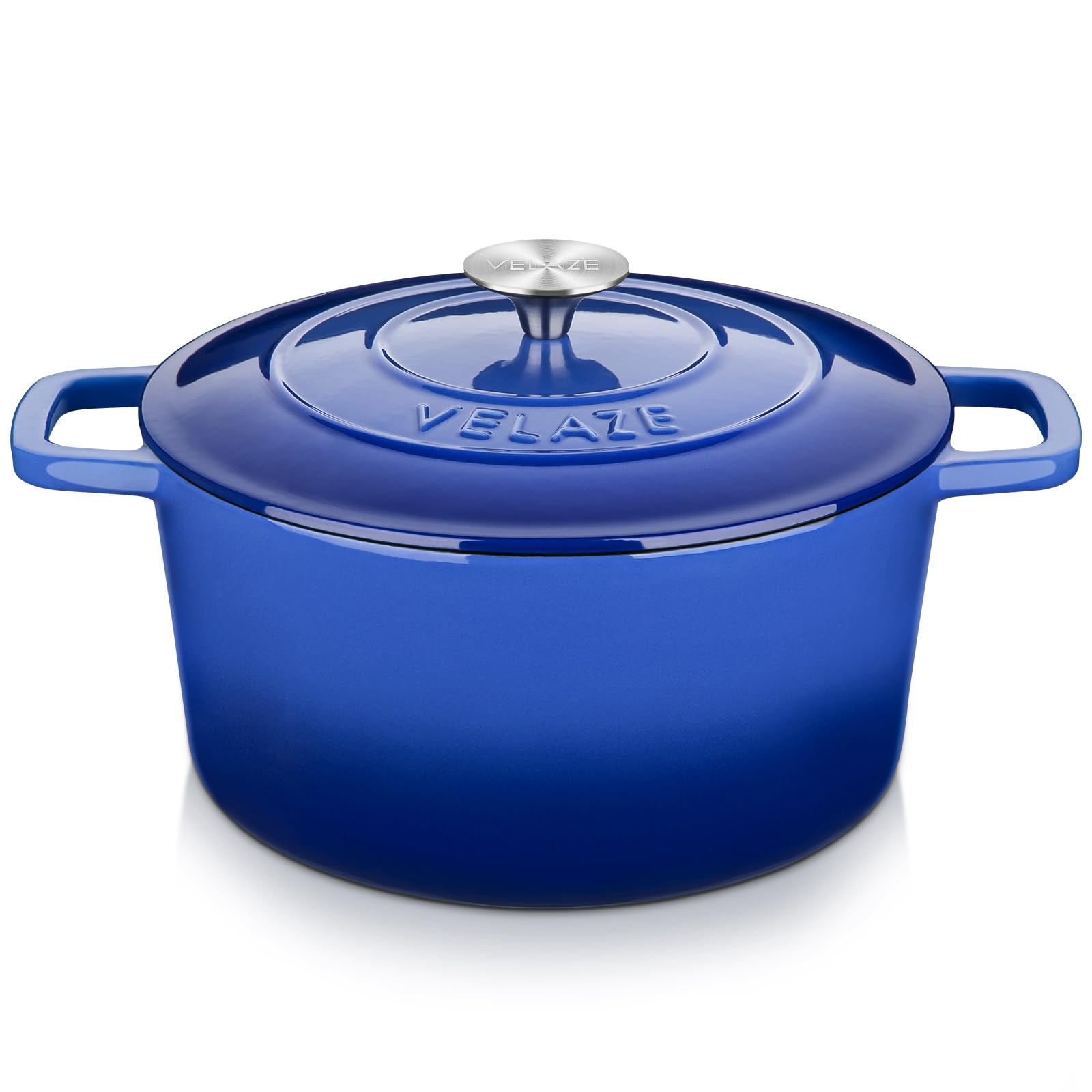 Velaze 6 QT Enameled Dutch Oven Pot with Lid, Cast Iron Dutch Oven with Dual Handles for Sourdough Bread Baking, Cooking, Non-stick Enamel Coated Cookware (Blue)