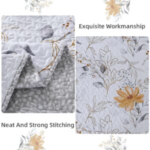 Yiran Floral Quilt Set Queen Grey Botanical Bedspread 3 Pieces Reversible Bedding Quilt Soft Microfiber Rustic Coverlet Sets with 2 Pillow Shams