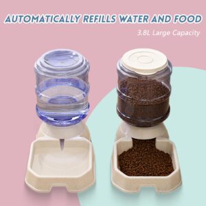 Automatic Pet Feeder & Waterer Set of 2 Pack, Self Feeding Replenish Dog Cat Bowls, Gravity Food & Water Storage Container Fountain Jug Pet Supplies Plastic Skid Proof Rubber Feet (Gery)