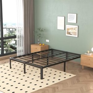 Lutown-Teen 14 Inch Full Size Bed Frame with Rounded Corner Legs, Sturdy Mattress Foundation, Heavy Duty Metal Full Platform No Box Spring Needed, Noise Free, Easy Assembly, Black