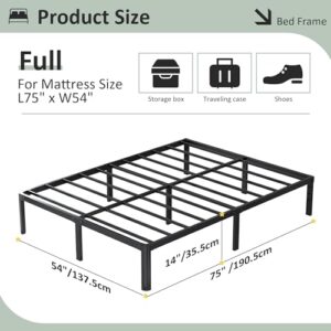 Lutown-Teen 14 Inch Full Size Bed Frame with Rounded Corner Legs, Sturdy Mattress Foundation, Heavy Duty Metal Full Platform No Box Spring Needed, Noise Free, Easy Assembly, Black