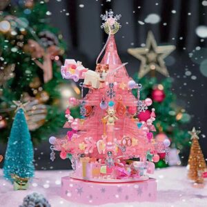 YILETKC Pink Crystal Christmas Tree Building Block Set, 675 PCS Christmas Music Box Bricks Model Kit, Construction Toy for Adults Girls