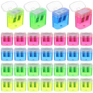 lincia 32 pcs colored pencil sharpeners for kids bulk manual dual holes portable handheld compact sharpener for kids adults students party favor school class office home travel school supplies