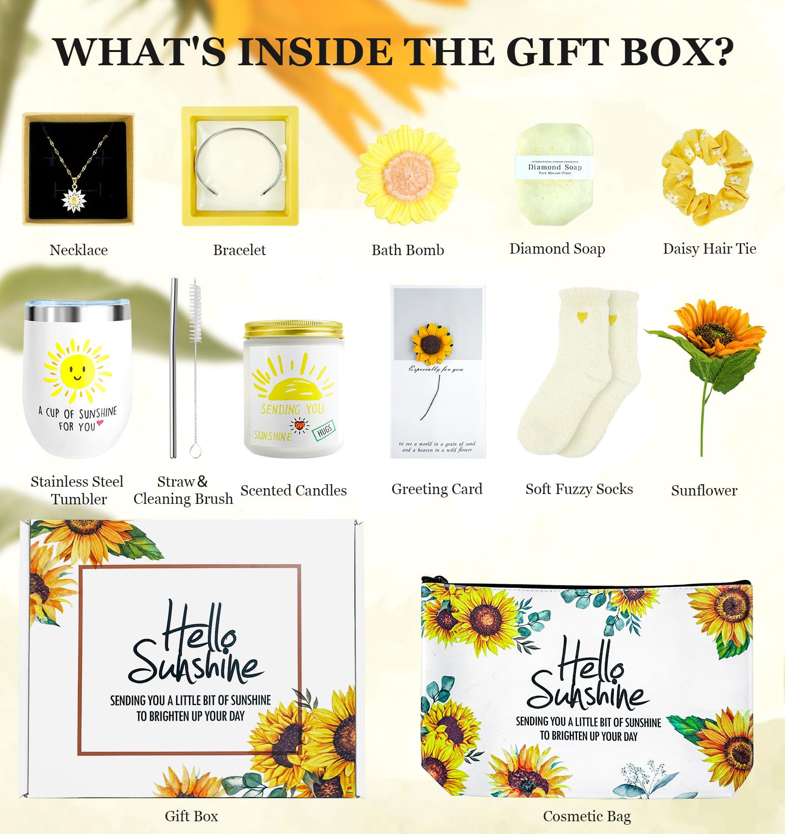 Sunflower Gifts for Women,Birthday Gifts for Women,Sending Sunshine Gift,Thank You Gifts,Care Package,Thinking of You Gifts for Women Mom Grandma Sister Best Friend,Graduation Gifts for Her