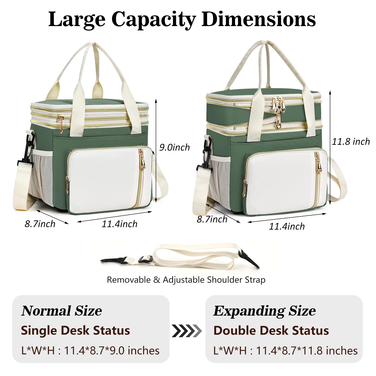 BAGNN Lunch Box for Women/Men, Expandable Insulated Lunch Bag Waterproof Leak-proof Cooler Tote for Work/Picnic/Beach,16L, Army Green