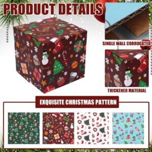 Cholemy 20 Pack Christmas Shipping Boxes Christmas Gift Boxes Decorative 4 Designs Empty Recyclable Cardboard Xmas Mix Pattern Christmas Box for Wrapping Holiday Present Small Business (5 x 5 x 5 In)