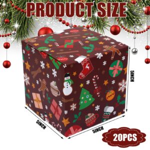 Cholemy 20 Pack Christmas Shipping Boxes Christmas Gift Boxes Decorative 4 Designs Empty Recyclable Cardboard Xmas Mix Pattern Christmas Box for Wrapping Holiday Present Small Business (5 x 5 x 5 In)