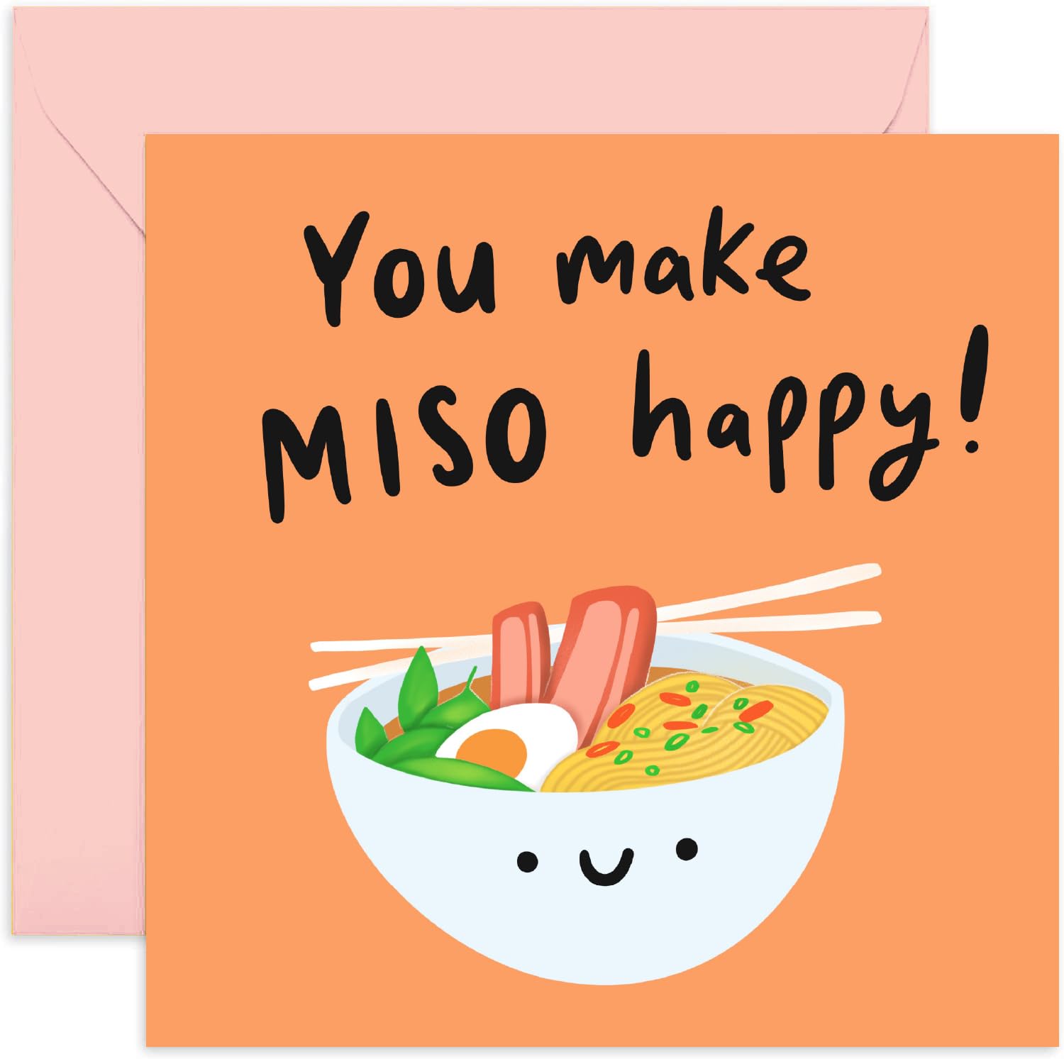 Old English Co. Cute Card for Girlfriend or Boyfriend - 'You Make Miso Happy' Funny Card for Husband or Wife - Birthday, Anniversary, Just Because | Blank Inside Envelope