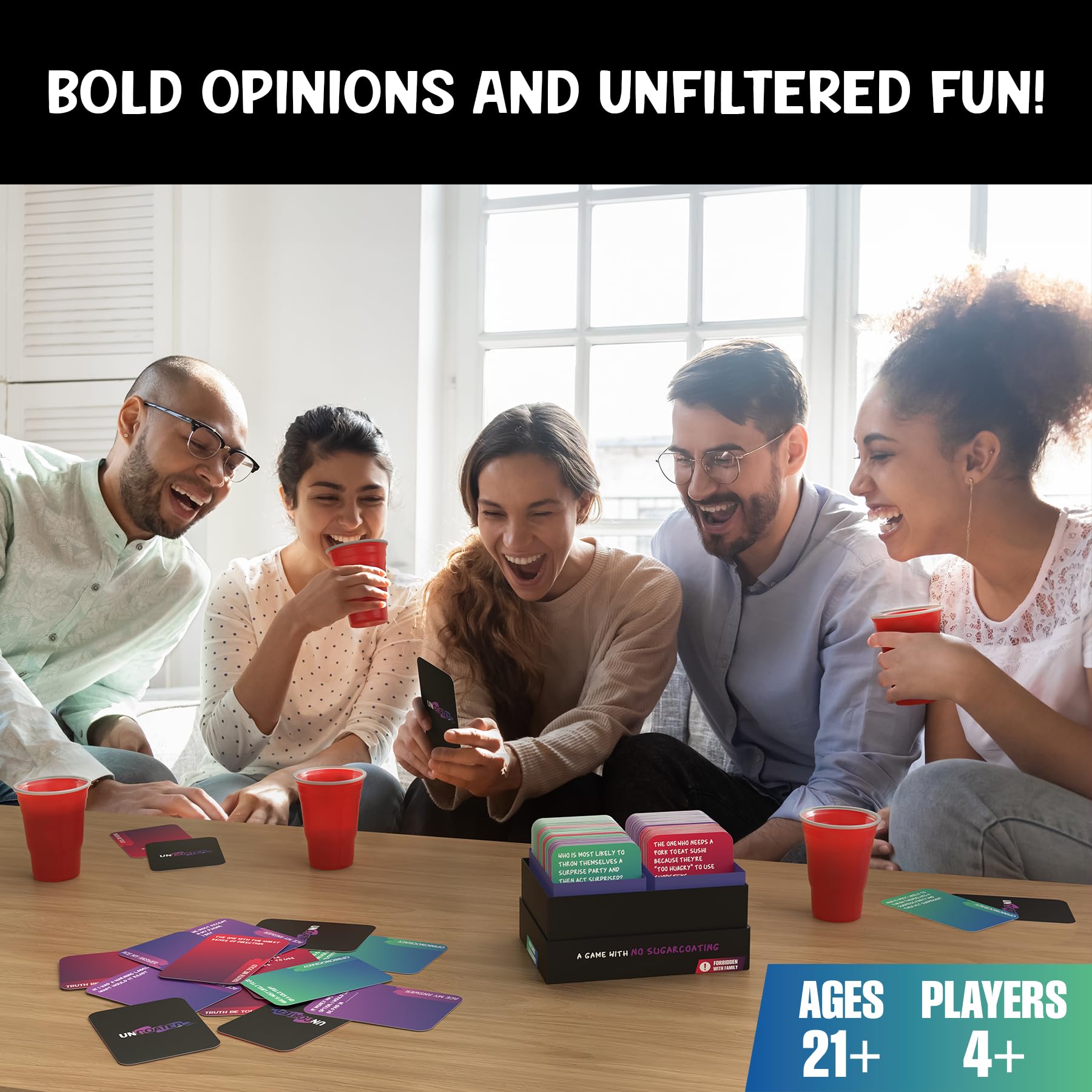 Uncoated Party Game for Adults Ages 21+, Hilarious, Social & Interactive Card Game for Game Night, Pre Games, Parties, & Gatherings, 4+ Players, 450+ Cards, Unfiltered Fun & No Sugarcoating