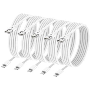 5pack 10 ft iphone charger long cord [apple mfi certified] 10ft lightning to usb charging cable fast high speed charger cords for apple iphone 14/13/12/11 pro max/xs max/xr/xs/x 10 foot white