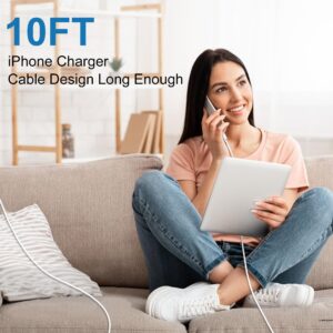 5pack 10 ft iPhone Charger Long Cord [Apple MFi Certified] 10ft Lightning to USB Charging Cable Fast High Speed Charger Cords for Apple iPhone 14/13/12/11 Pro Max/XS MAX/XR/XS/X 10 Foot White