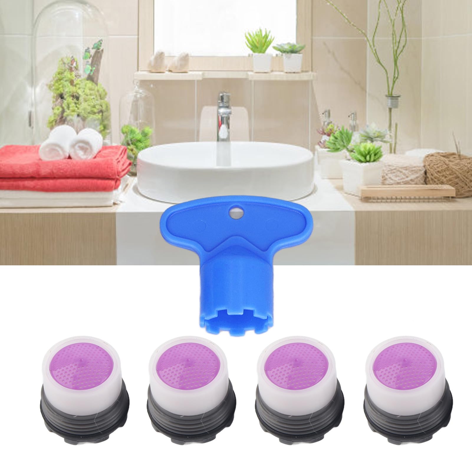 4PCS Sink Faucet Aerators, ABS Plastic Water Saving Tap Aerator with Wrench, Sink Spray Aerator, Bathroom Faucet Aerator, 1.2GPM Flow Restrictor Bubble Tap Water Nozzle for Kitchen Bathroom